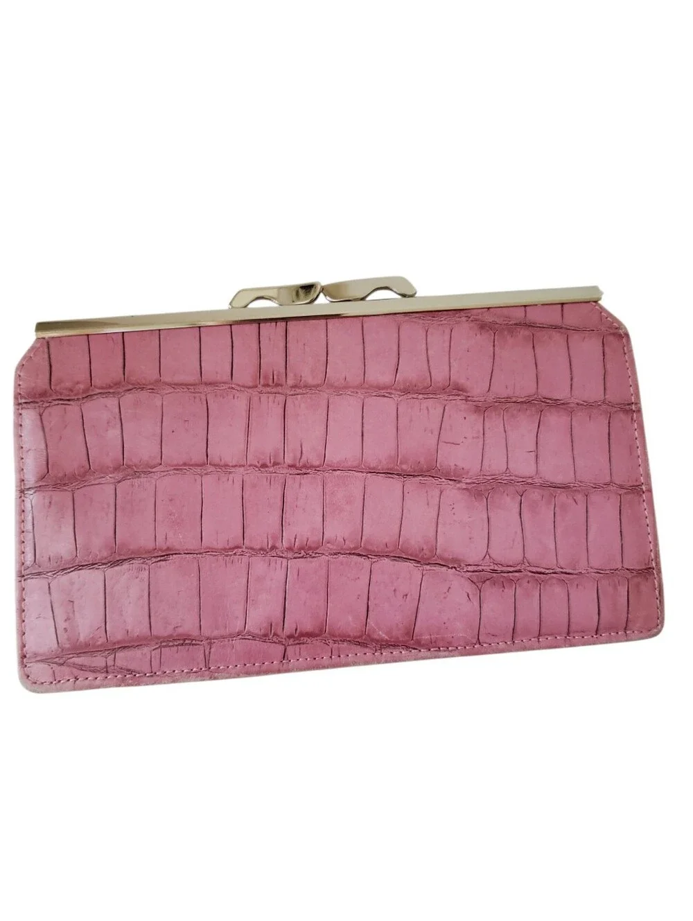 Vintage Abas Pink Croc Print Frame Clutch Leather Wallet